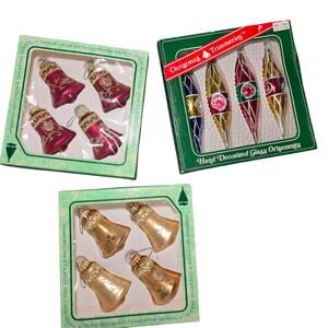 3 Vintage Boxes Ornaments, Krebs, Bradford Christmas Trimmeries, Teardrop, Glass